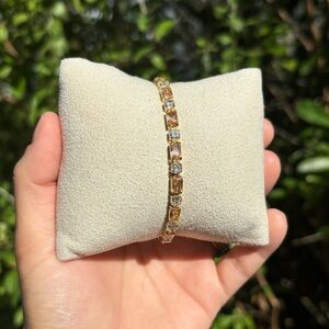 18K Gold Plated Stainless Steel Champagne & White Diamond Tennis Bracelet